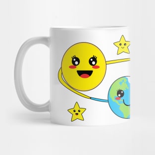 Cute Kawaii Sun Earth Moon and Stars Mug